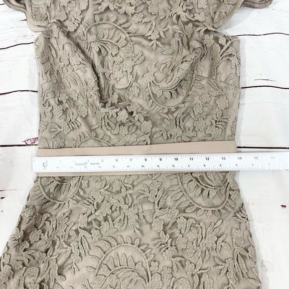 Tadashi Shoji Max Lace Dress Women’s Size 6 Off The Shoulder Taupe Belted. - Picture 11 of 13